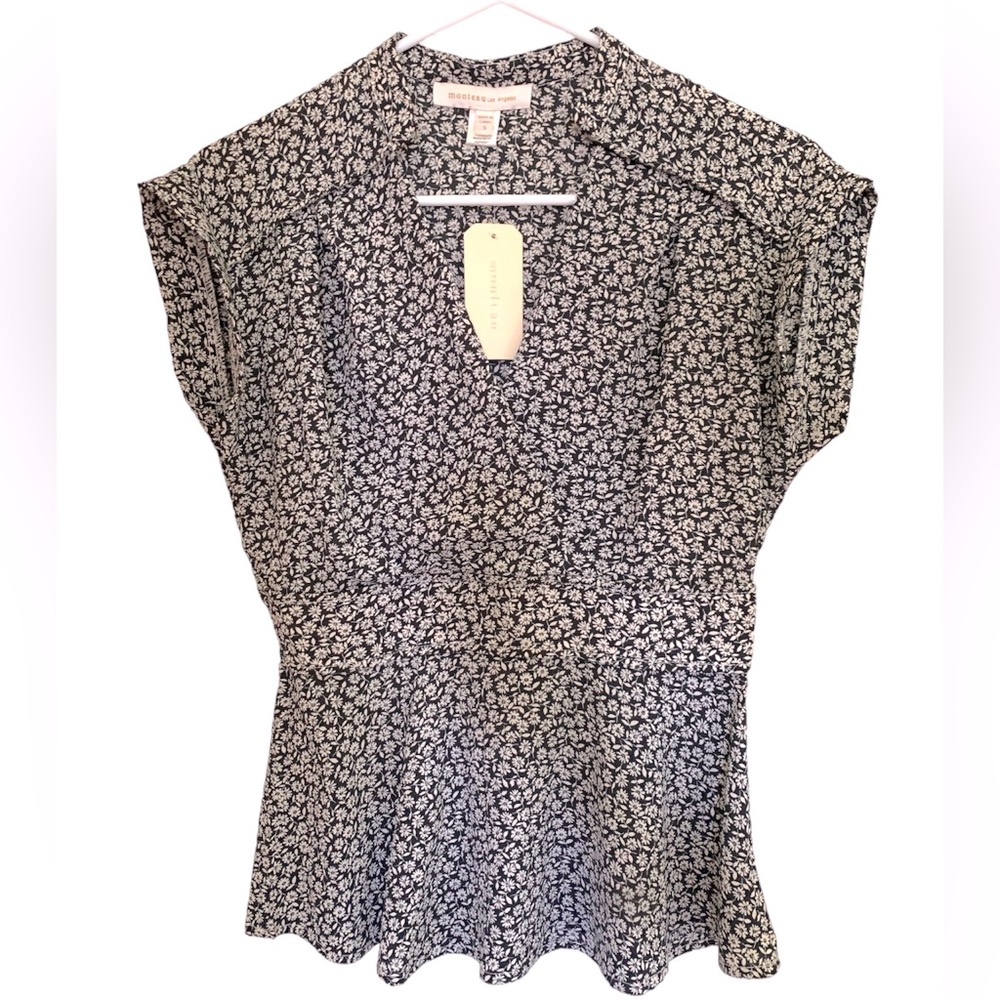 Monteau Black and White Floral Peplum Blouse